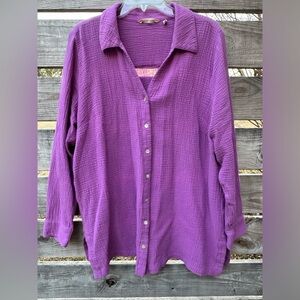 Soft Surroundings Purple Collard Button Down Blouse Size 1x